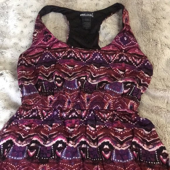 Aztec floral peplum tank top XS purple fuchsia racer back flown rayon wet seal - Picture 3 of 6